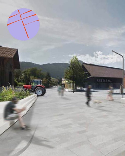 Collage Neugestaltung Dorfplatz Flachau mit Fahrradstrasse