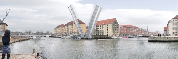 3 Fußgänger- und Fahrradbrücken, Kopenhagen (geöffnet), Visusalisierung © DFA