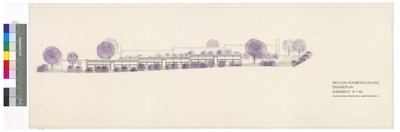 Rudolf Wäger, Siedlung Ruhwiesen, Schlins, 1971–1973
Eingabeplan mit Südansicht der sich flach im Gelände entwickelnden Siedlung