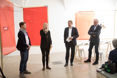 Martin Baasch, steirischer herbst, Claudia Gerhäusser, Kuratorin "we are here! 3 Versuche", Markus Bogensberger, GF HDA, Stadtrat Günter Riegler (v.l.)