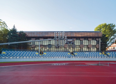 Sporthalle, 1980-1982, Architektur: Jiri Siegel – © Südmährisches Museum Znaim Sporthalle, 1980-1982, Architektur: Jiri Siegel