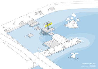 orizzontale (Rom) plant „FLUSSFLUSS – Castaway on the Mur“, eine Reihe von schwimmenden Plattformen am neuen Strand und Bootanlegeplatz am Grünanger in Liebenau.