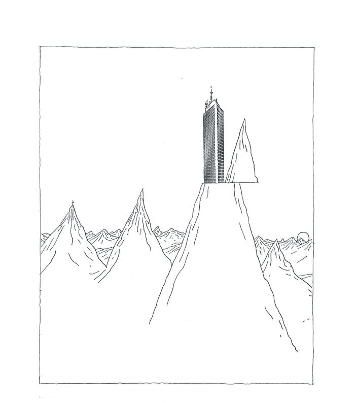 Gustav Peichl, Das Hochhochhaus, 1991, Tusche auf Papier, ca. 29,7 x 42 cm