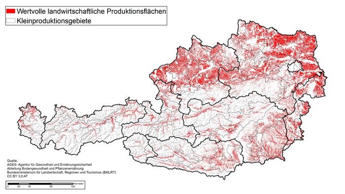 Wertvollen landwirtschaftlichen Produktionsflächen Österreichs aus dem Endbericht des Projekts BEAT