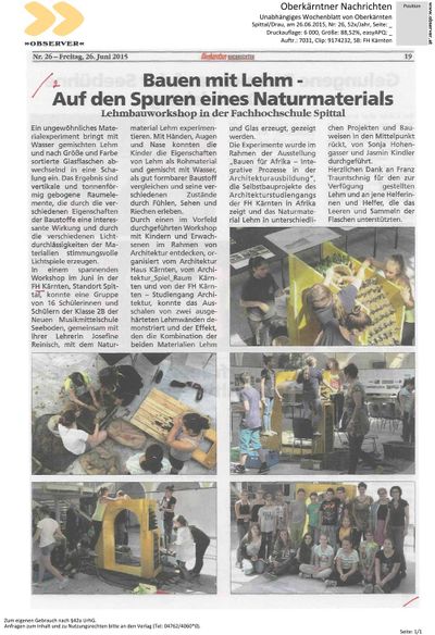 Oberkärntner Nachrichten_2015.06.26_Bauen mit Lehm