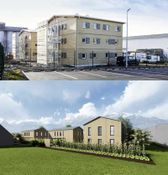 Holzbaugespräch 2016 | 01 – OBEN: Refugium Salzburg Foto: Meiberger; 
UNTEN: Transfer Wohnraum Vorarlberg, Visualisierung: www.Designtherapy.at