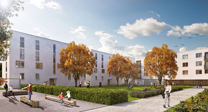 Wohnbau Pradl Ost, 1. Bauabschnitt, Visualisierung, © Obermoser arch-omo