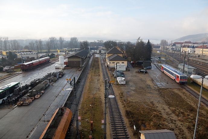 Krems Frachtenbahnhof von oben