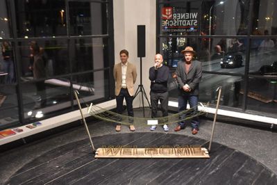 Ausstellungseröffnung "geld . macht . raum" mit Maximilian Markschläger (Wiener Städtische), Arno Ritter (aut() und Peter Grüner (DOWAS) am 7. November 2025