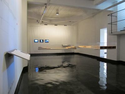 Spaces flooded with water during 
the exhibiton about bridges made by  Dietmar Feichtinger, 2013