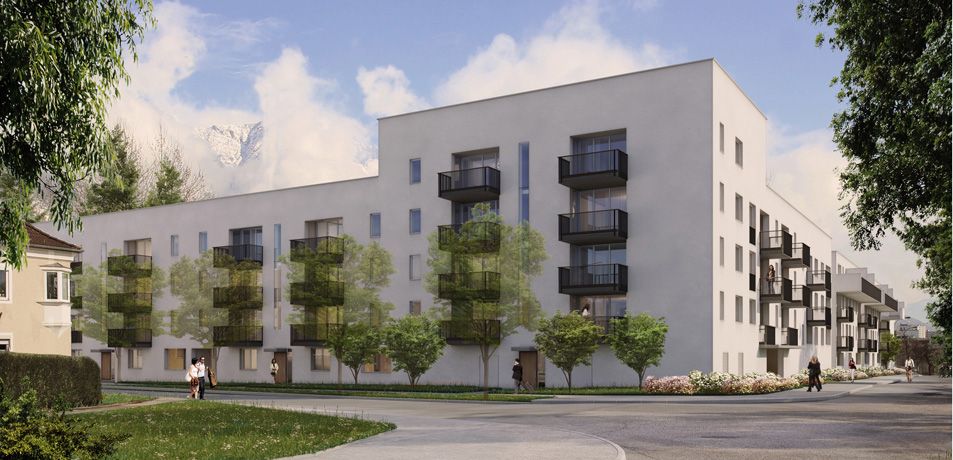 Wohnbau Pradl Ost, 1. Bauabschnitt, Visualisierung, © Obermoser arch-omo