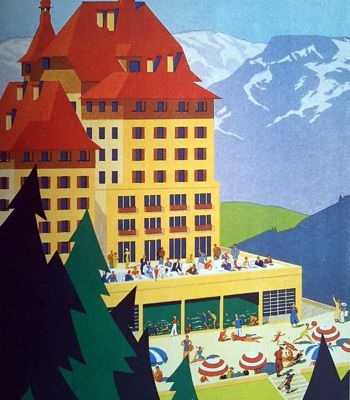 Suedbahnhotel Semmering, 1933, Plakat von Hermann Kosel fuer das neue Schwimmbad des Hotels