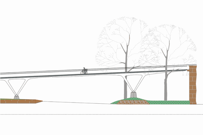 Neuer Fahrradesteg an der Nibelungenbrücke (Linzer Seite, von der Brücke zum Lentos)