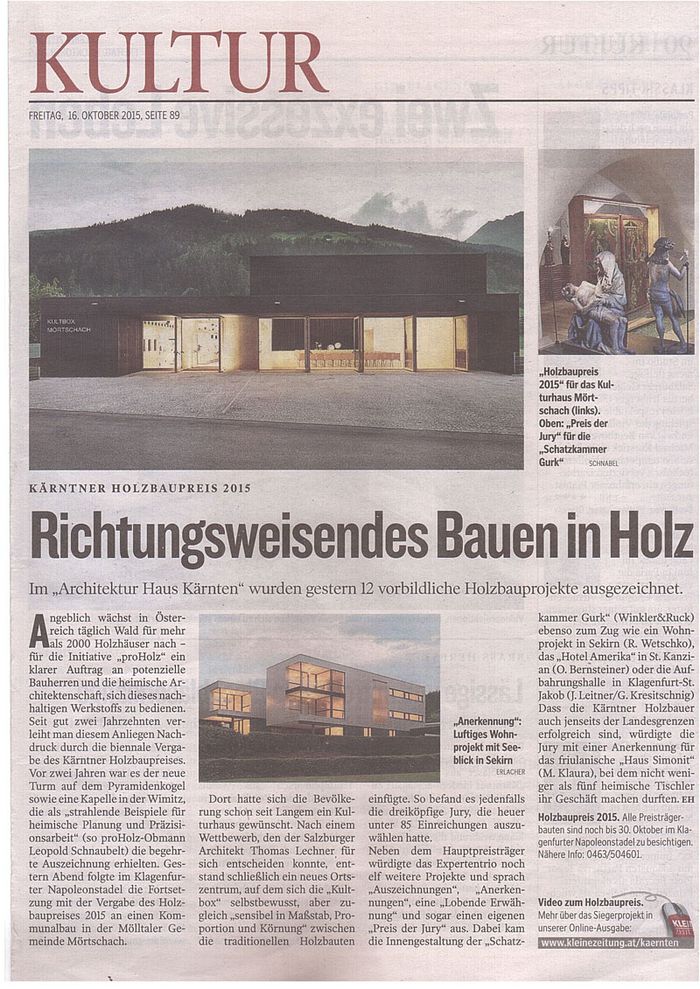 Kleine Zeitung_2015.10.16_Richtungsweisendes Bauen in Holz