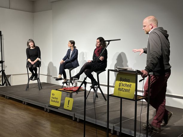 Podium Boden g'scheit nutzen, Felicitas Baldauf, LandLuft
LAbg. Elisabeth Manhal, Lisa Frenkenberger, Vizebürgermeisterin, Franz Koppelstätter, Leitung afo