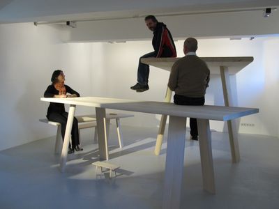 Playing with scales during the exhi­bition „eins zu zwei - zwei zu eins“ 
by EOOS and the next ENTERprise –­ ­architects, 2012