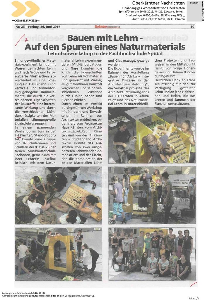 Oberkärntner Nachrichten_2015.06.26_Bauen mit Lehm