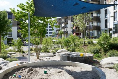 Siedlung Entlisberg, Allgemeine Baugenossenschaft Zürich, Architektur: Meier Hug Architekten, Landschaft: Schmid Landschafts­architekten