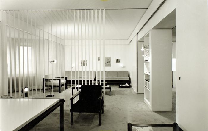 Wohnung und Studio Egon Rainer in der Egger-Lienz-Straße in Innsbruck, ausgestattet mit Möbeln aus dem Steckmöbelprogramm, um 1970