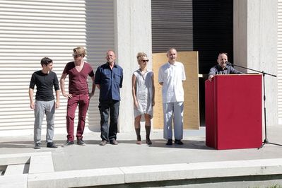 Österreichischer Beitrag auf der 13. internationalen Architekturausstellung „La Biennale di Venezia“ – Eröffnung des österreichischen Pavillons auf der Architektur Biennale 2012 mit Simon Oberhammer, Martin Perktold, Rens Veltman, Christina Jauernik, Architekt Wolfgang Tschapeller und Kommissär Arno Ritter (© Günter R. Wett)