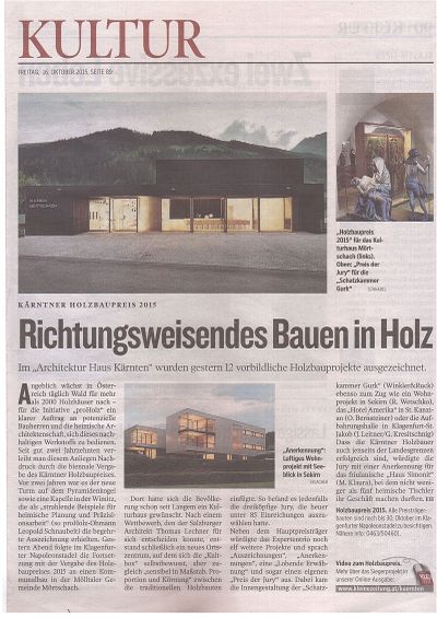 Kleine Zeitung_2015.10.16_Richtungsweisendes Bauen in Holz