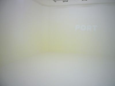 Blick in die Ausstellung im aut, Susanna Fritscher: Wandmalerei, Ruedi Baur: "Ping Bong", Foto: Laurent Tessier