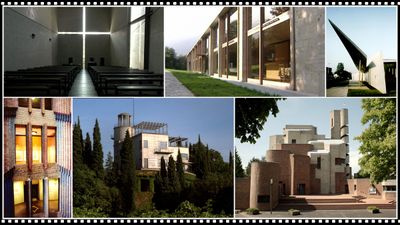 Filmstills (v. l o. nach r. u.) aus:
„Tadao Ando – Von der Leere zur Unendlichkeit“, © credo:film GmbH
„Lieu, funcziun e furma – l’architectura da Gion A. Caminada e Peter Zumthor“, © Radiotelevisiun Svizra Rumantscha
„Zaha Hadid – Gebaute Vision“, © Boris Penth
„Umbautes Licht - Manifest der Industriearchitektur (Peter Behrens)“, © Boris Penth
„Il Girasole – un casa vicino a Verona”, © Schaub Filmproduktion GmbH
„Die Böhms – Architektur einer Familie“, © Lichtblick Film GmbH/ Foto: Raphael Beinder